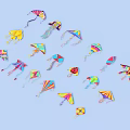 Vibrant Colorful Kites Flying High In Blue Sky With White Clouds