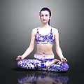 Woman Practicing Yoga In Lotus Pose Wearing Blue White Pattern Yoga Outfit