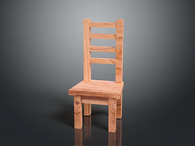 Wooden Chair With Simple Design Slatted Back And Solid Wood Seat 3d model