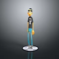 3D Cartoon Character Wearing Black T-shirt With Skull Design Blue Pants Standing on Checkered Base