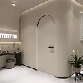 Modern Beauty Salon Interior With Elegant Reception Sofa Product Display Shelves And Professional Workstation