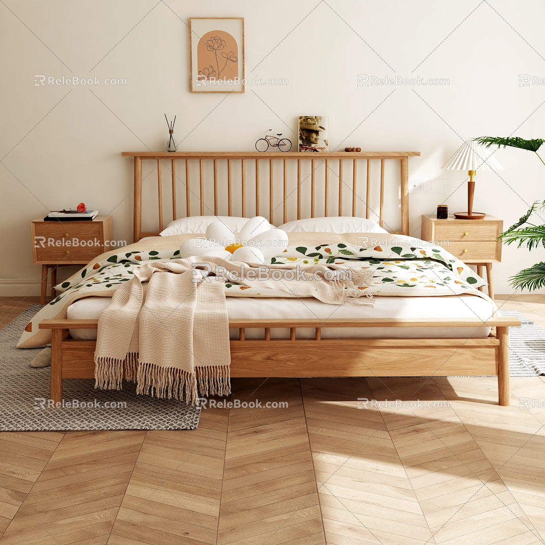 Japanese-style double bed 3d model