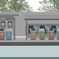 Public Garbage Sorting Station With Colorful Trash Bins Sheltered Structures And Classification Panels 3d model