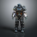 Futuristic Mechanical Warrior Character With Metallic Armor And Detailed Exoskeleton Design