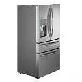 Modern Stainless Steel Refrigerator with Ice and Water Dispenser and Bottom Freezer Drawers