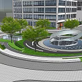 Modern Office Building With Front Plaza Green Trees Lawn And Playground