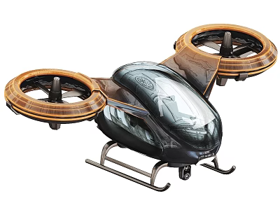 Modern Drone With Dual Propellers Black Body Transparent Cockpit And Metal Stand 3d model