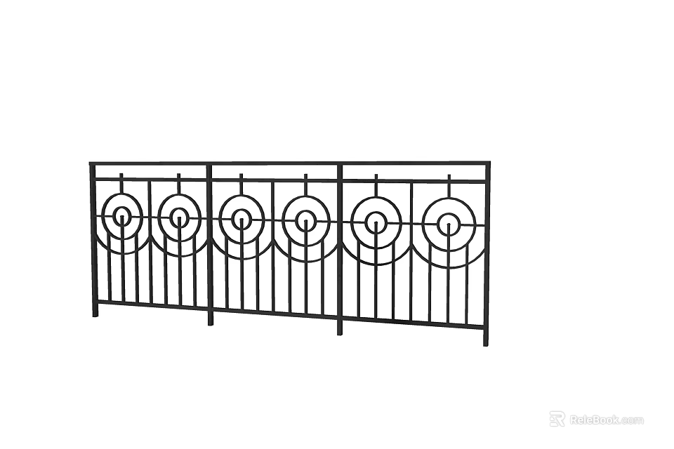 Decorative Wrought Iron Fence With Circular Ornamental Patterns And Vertical Rails 3d model 
