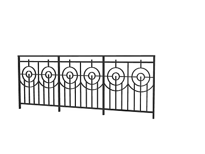 Decorative Wrought Iron Fence With Circular Ornamental Patterns And Vertical Rails 3d model