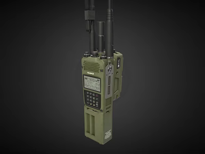 Green Tactical Military Radio Communication Device With Antennas Display And Control Buttons 3d model