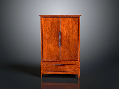 Traditional Brown Wooden Cabinet With Two Doors Single Drawer Black Handles And Four Legs 3d model