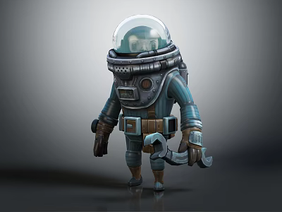 3D Cartoon Astronaut Character Wearing Blue Spacesuit With Helmet And Wrench 3d model