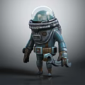 3D Cartoon Astronaut Character Wearing Blue Spacesuit With Helmet And Wrench