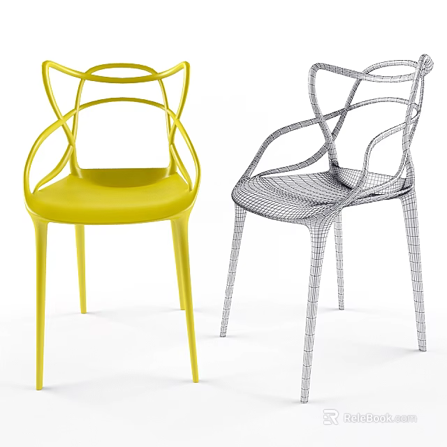 Modern Armchair Design With Unique Armrests Yellow Solid And Gray Wireframe 3d model