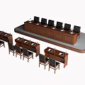 Wooden Conference Table Design With Multiple Chairs And Computer Monitors In Meeting Room