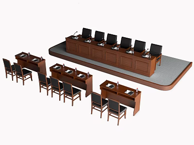 Wooden Conference Table Design With Multiple Chairs And Computer Monitors In Meeting Room 3d model