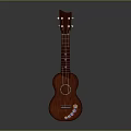 Dark Brown Ukulele With White Flower Decorations On Reflective Dark Background 3d model
