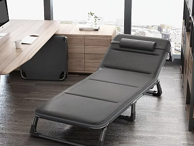 Modern Single Bed With Black Leather Design In Room With Wooden Floor And City View 3d model