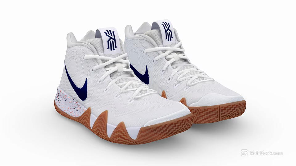 White High Top Athletic Shoes With Blue Logo And Brown Textured Sole 3d model 