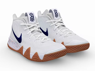 White High Top Athletic Shoes With Blue Logo And Brown Textured Sole 3d model