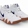White High Top Athletic Shoes With Blue Logo And Brown Textured Sole