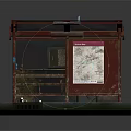 Detailed Bus Stop Shelter Model Featuring Red Roof Bench Trash Can Signs And Brick Floor