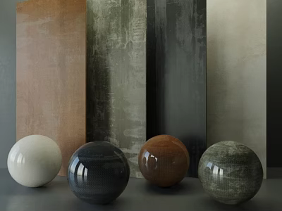 Diverse Building Components With Colored Spheres And Textured Wall Panels 3d model