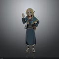 Blonde Haired Hero Character In Teal Outfit With Creature Companion And Raised Hand Pose