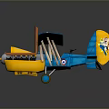 Vintage Blue Yellow Aerospace Aircraft Model Featuring Propeller And Badge Design
