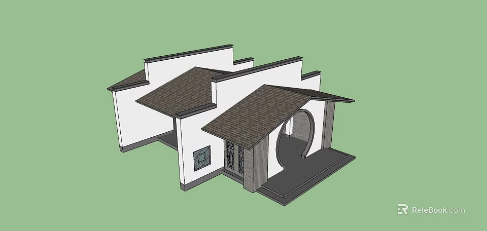 Chinese Traditional Entrance Gate With Sloped Tile Roof White Wall And Archway Design 3d model 