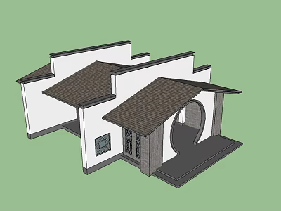 Chinese Traditional Entrance Gate With Sloped Tile Roof White Wall And Archway Design 3d model