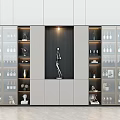 Modern Wine Cabinet Interior Design With Glass Doors Wine Bottles And Decorative Items