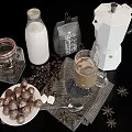 Delicious Chocolate Truffles Served With Coffee Beans Milk And Sugar Cubes