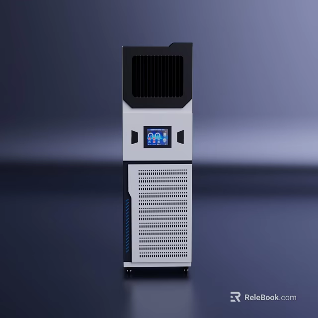 Modern Vertical Industrial Equipment With Digital Display Screen And Ventilation Grilles 3d model 