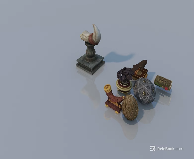 Modern Sofa Coffee Table Set Featuring White Black Trophy Decor Brown Scroll And Patterned Ball 3d model