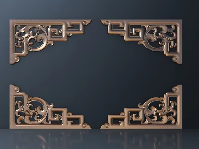 Antique Style Carved Corner Ornaments With Intricate Patterns And Golden Finish 3d model