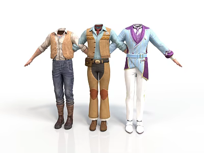 Casual Clothing Assortment Featuring Vest Shirt Pants Boots And Belt In Various Styles 3d model