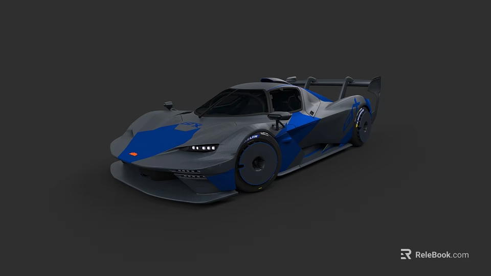 Gray And Blue Race Car With Sleek Aerodynamic Design And Rear Wing 3d model 