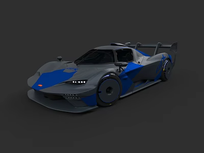 Gray And Blue Race Car With Sleek Aerodynamic Design And Rear Wing 3d model