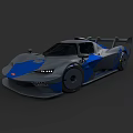 Gray And Blue Race Car With Sleek Aerodynamic Design And Rear Wing
