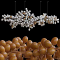 Elegant Modern Chandelier With White Spherical Balls And Golden Decorative Accents