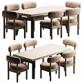 Modern Wooden Dining Table Set With Upholstered Chairs And Matching Design 3d model