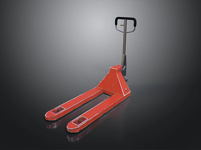 Red Manual Pallet Jack with Two Forks and Black Handle Design 3d model
