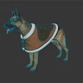 German Shepherd Dog Standing Wearing Brown Vest With White Trim On White Background