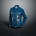 Blue Denim Jacket With Distressed Holes Stand Collar And Front Pockets 3d model