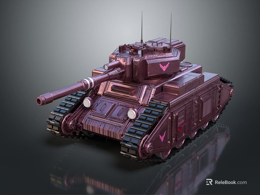 Futuristic Purple Metallic Tank 3D Rendered Military Vehicle with Turret and Tracks 3d model 