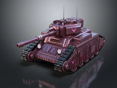 Futuristic Purple Metallic Tank 3D Rendered Military Vehicle with Turret and Tracks 3d model