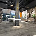 Modern Industrial Office Interior With Open Layout Wooden Flooring Sofa Green Plants And Elephant Mural