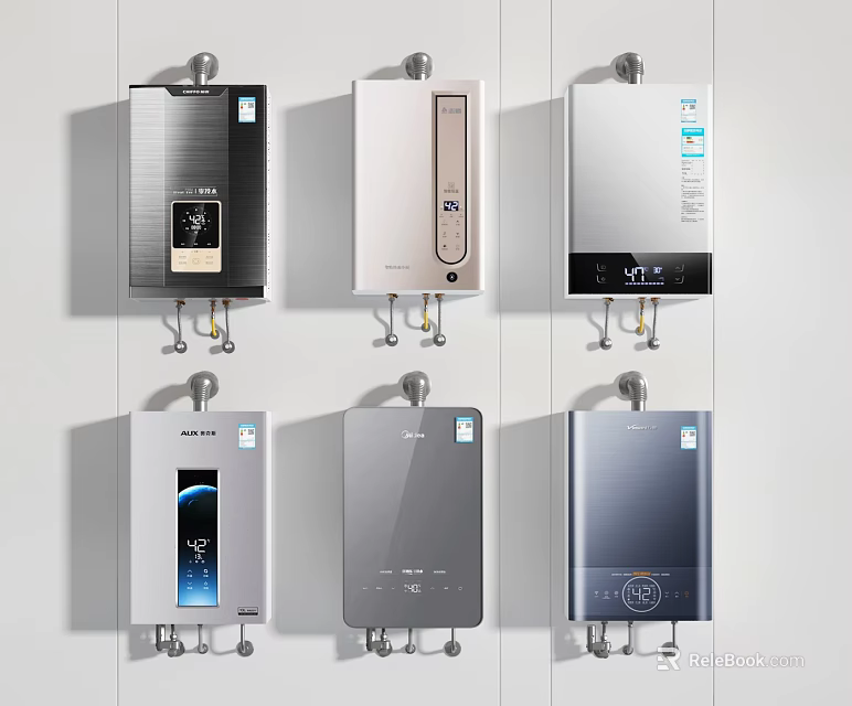 Modern Electric Water Heaters Wall Mounted Design With Digital Displays And Various Colors 3d model 