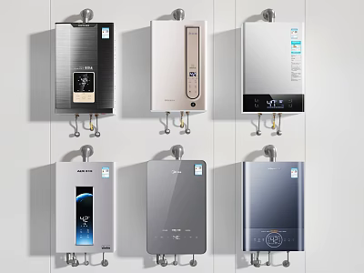 Modern Electric Water Heaters Wall Mounted Design With Digital Displays And Various Colors 3d model